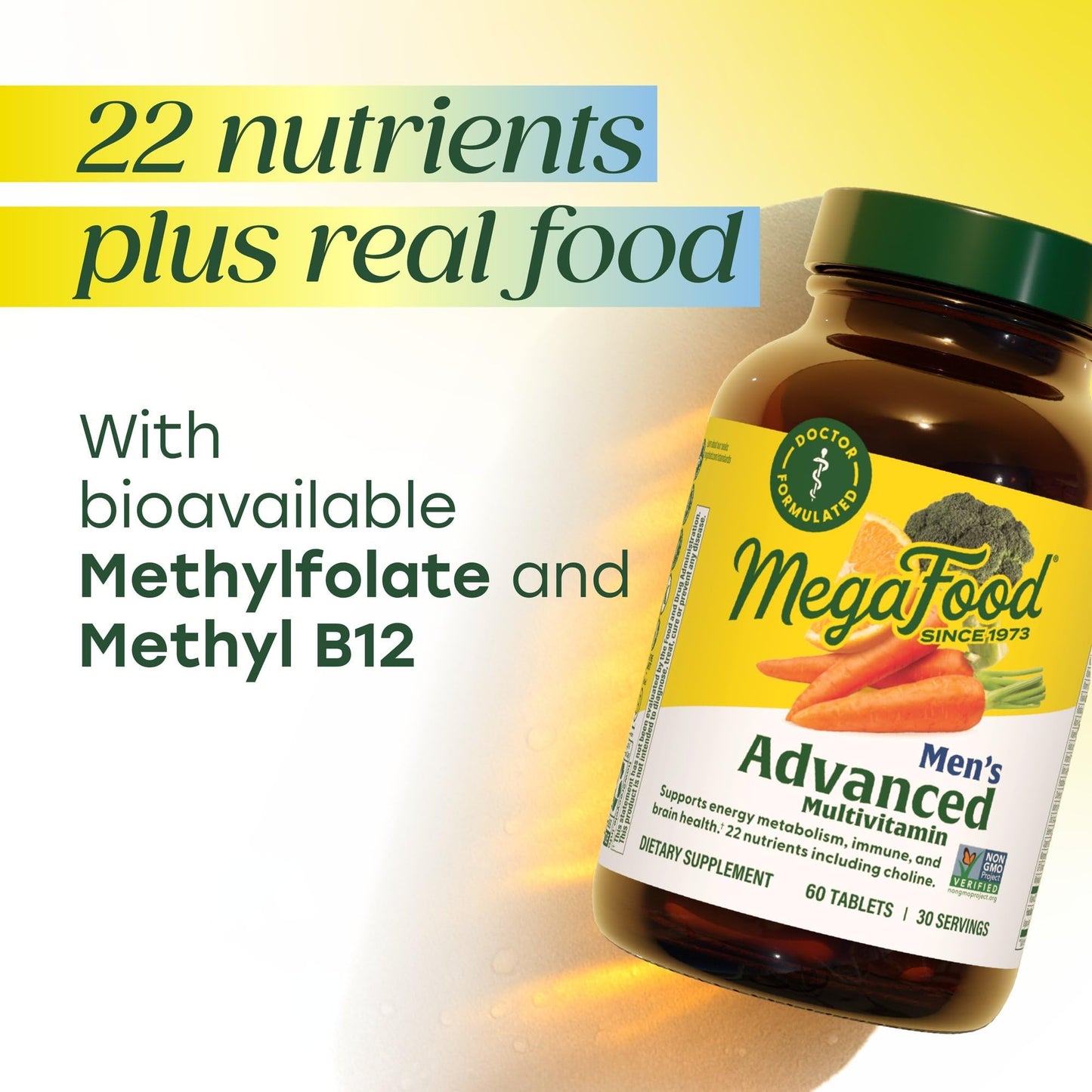 MegaFood Men's Advanced Multivitamin – Doctor-Formulated for Brain Health & Immune Support | 120 Tabs