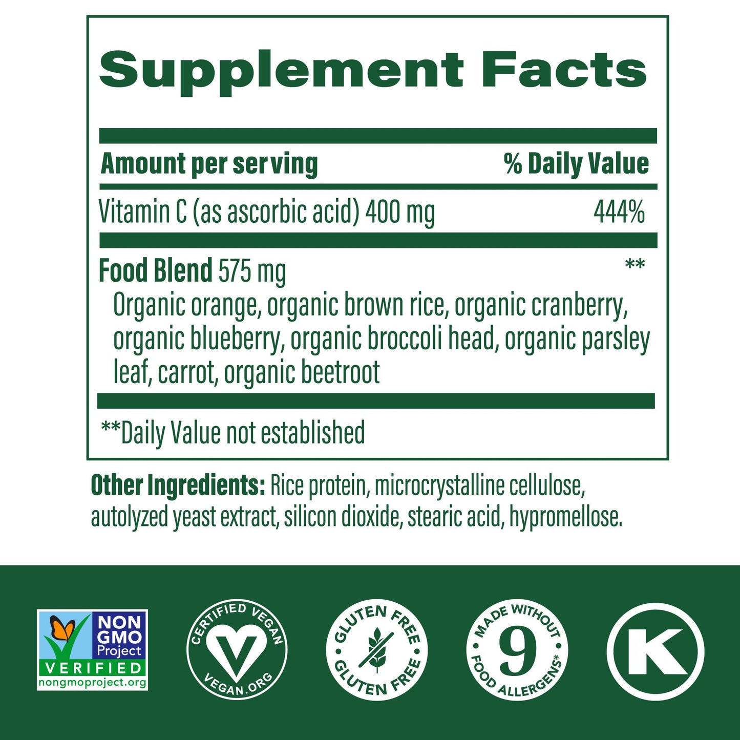 MegaFood Ultra C 400 mg - Vegan Vitamin C Immune Support with Real Food Ingredients - 90 Tablets