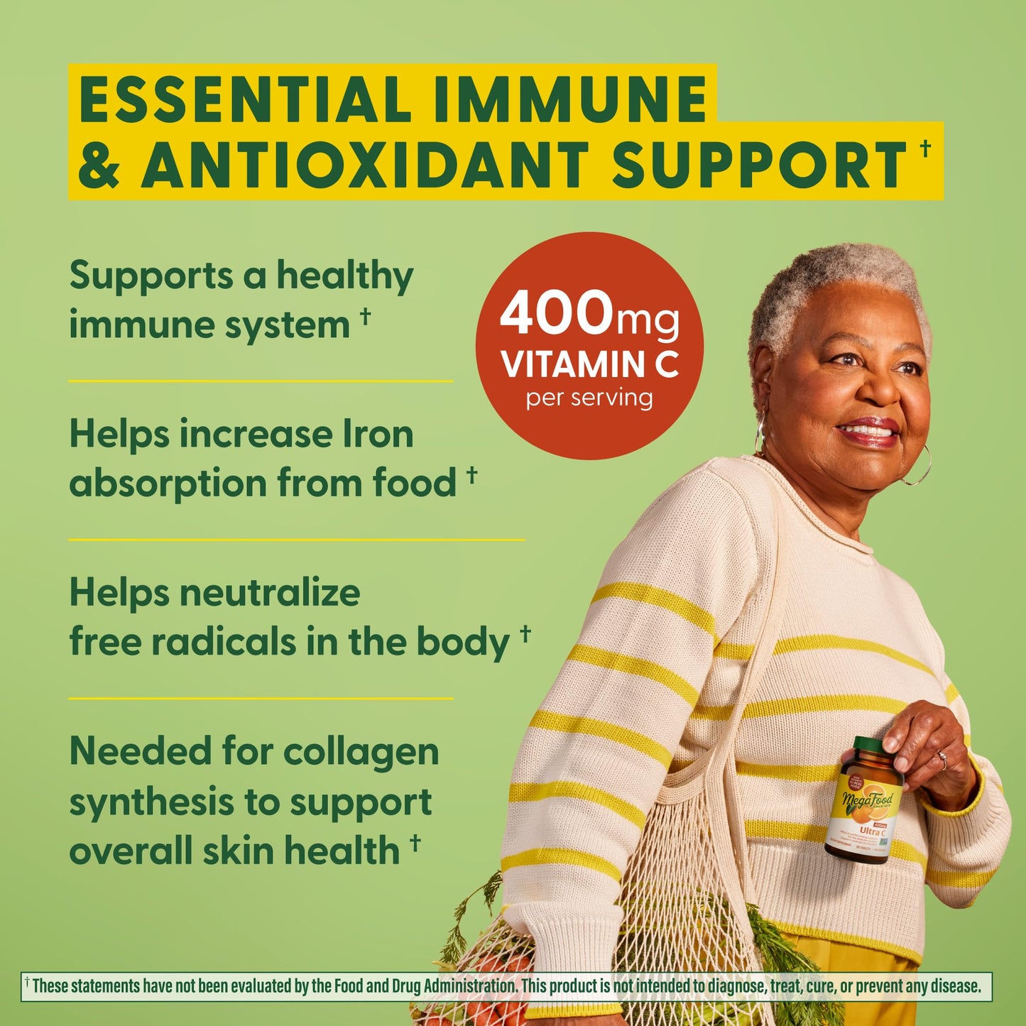 MegaFood Ultra C 400 mg - Vegan Vitamin C Immune Support with Real Food Ingredients - 90 Tablets