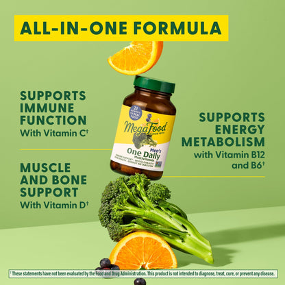 MegaFood One Daily Men's Multivitamin – Energy Metabolism, Immune Support, Vitamin D3 & B12 – Vegetarian & Gluten Free – 90 Tablets
