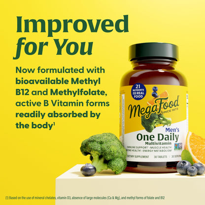 MegaFood One Daily Men's Multivitamin – Energy Metabolism, Immune Support, Vitamin D3 & B12 – Vegetarian & Gluten Free – 90 Tablets