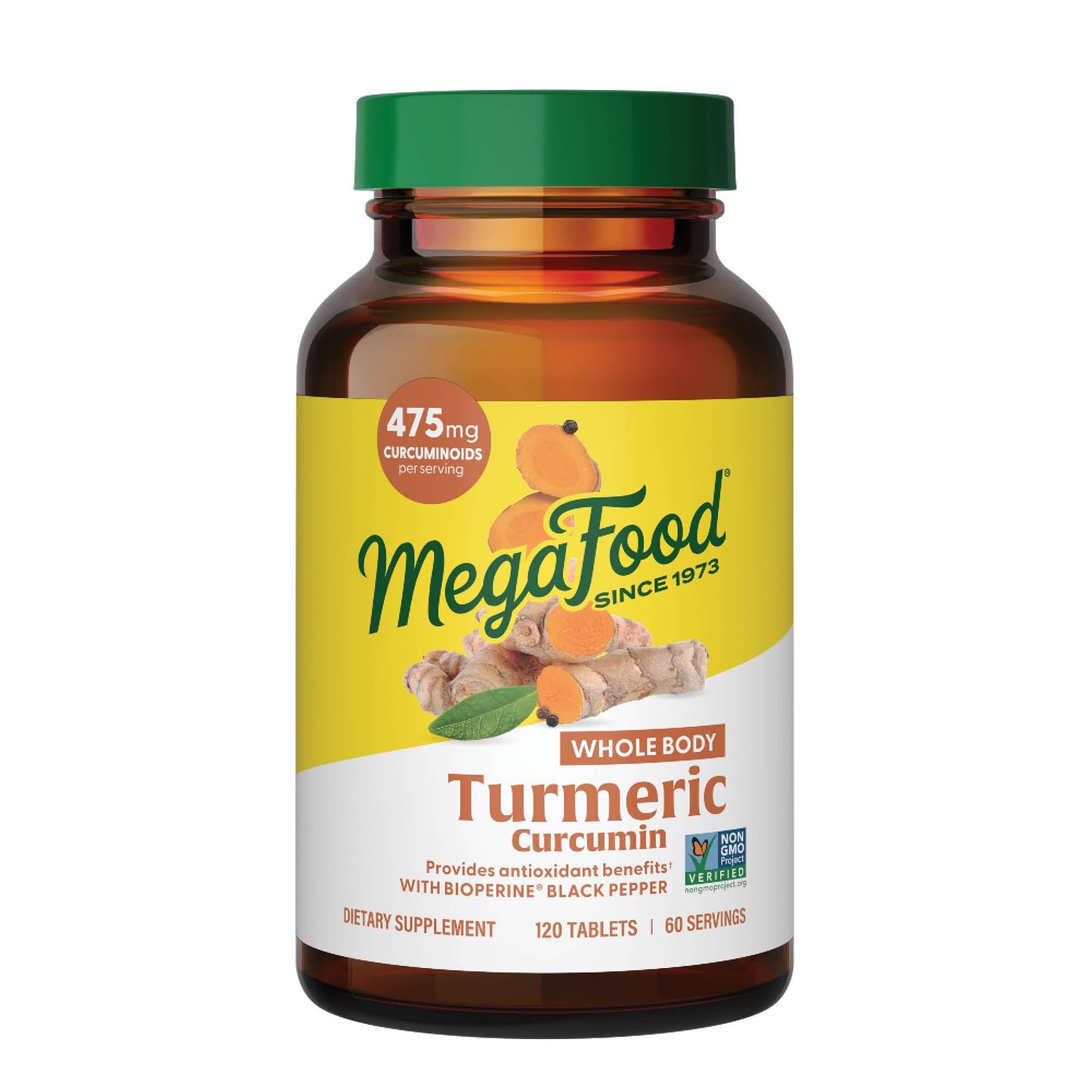 MegaFood Whole Body Turmeric Curcumin Supplement – 475 mg Curcuminoids per Serving, Black Pepper & Vitamin C (Vegan, 120 Tablets)