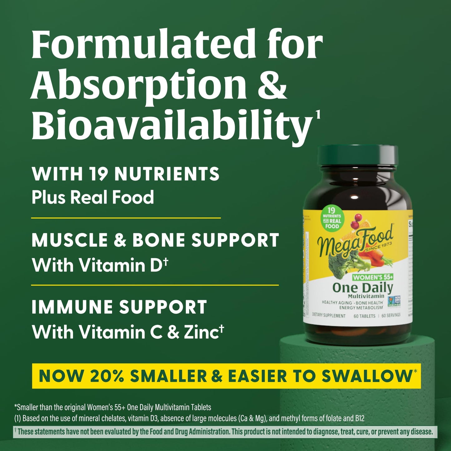 MegaFood Women 55+ One Daily Multivitamin – Vitamin D3, B12, Folate | Vegetarian
