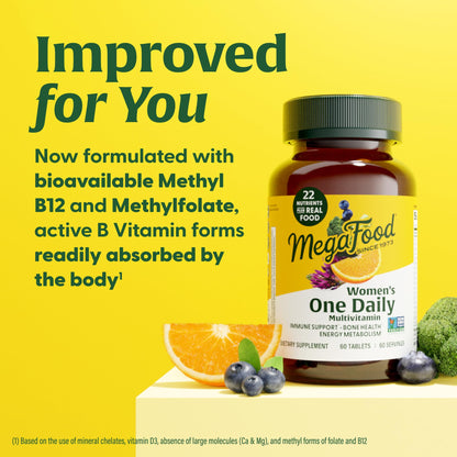 MegaFood Womens Multivitamin One Daily – Vegetarian, Gluten-Free, Iron, Vitamin C & D3, 60 Tablets