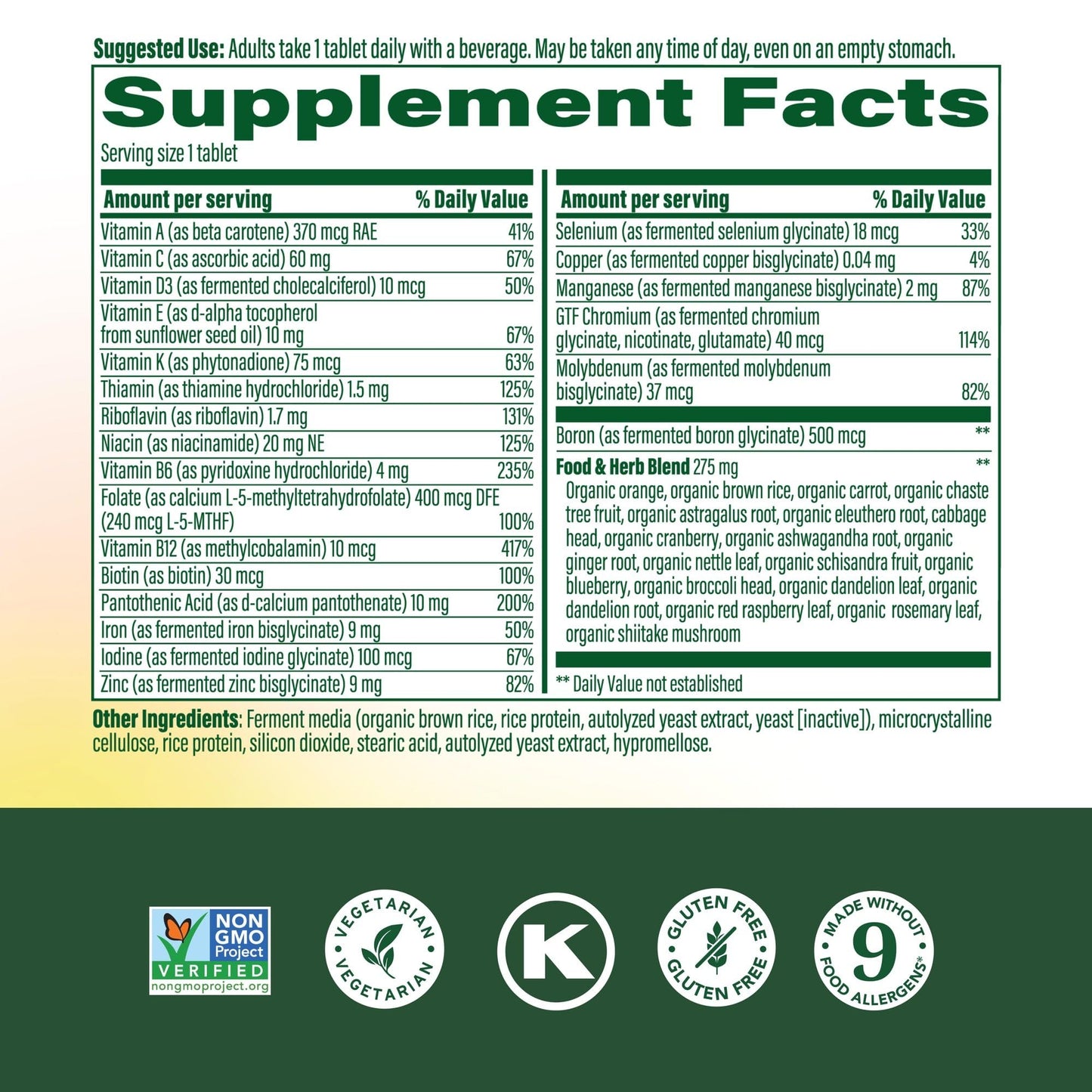 MegaFood Womens Multivitamin One Daily – Vegetarian, Gluten-Free, Iron, Vitamin C & D3, 60 Tablets