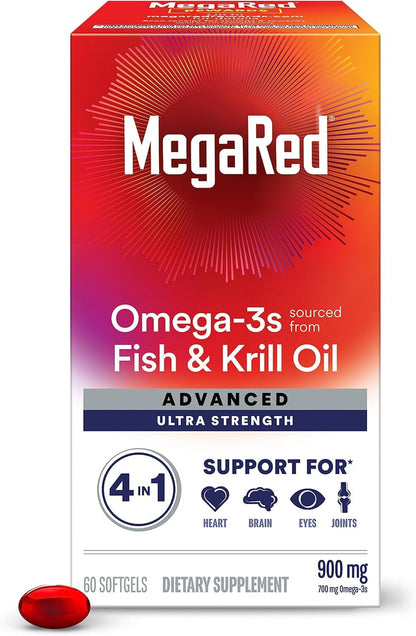 MegaRed Advanced 4in1 900mg | 120 Softgels Value Pack (2 Bottles) –Omega-3 Fish & Krill Oil