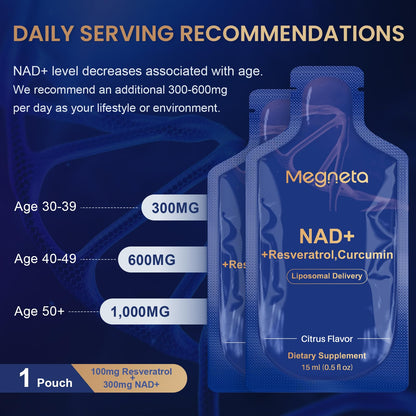 MEGNETA Liposomal NAD+ with Resveratrol — Energy & Cellular Support (30 Pouches)