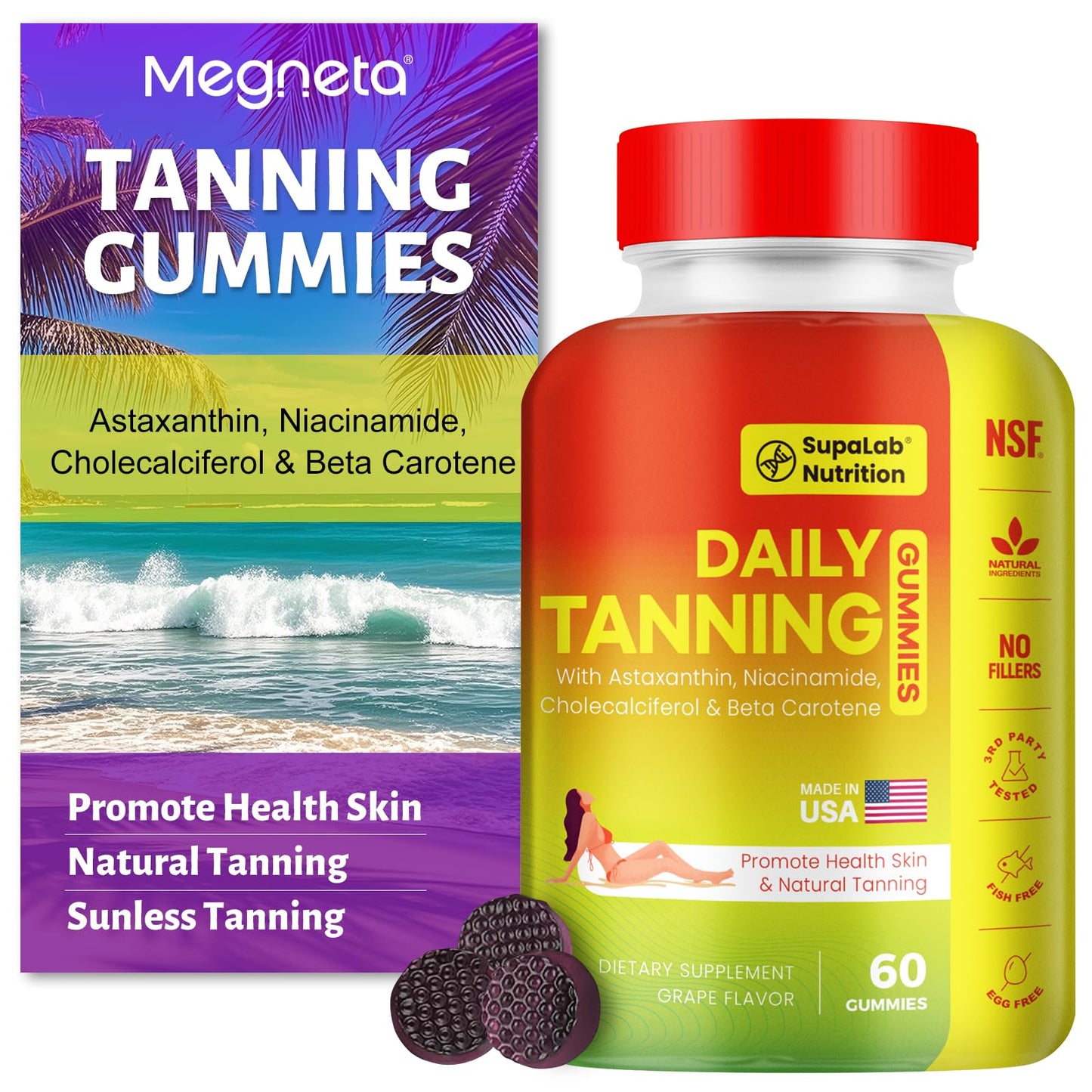 MEGNETA Tanning Gummies for Women & Men - Self Tanner Supplement (Purple)