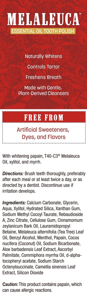 Melaleuca Essential Oil Tooth Polish - Cinnamon Fluoride-Free 3.3 oz + Free Tube Squeezer