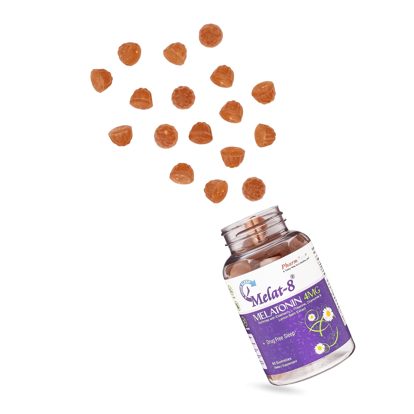 Melat-8 Gummies with Melatonin 4mg – Elderberry, Theanine, Chamomile & Lemon Balm (60 Count)