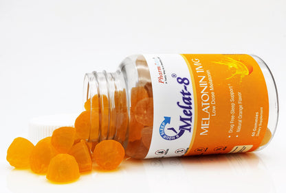 Melat-8 Low Dose Sleep Gummies - 1mg Melatonin for Sleep Support | 60 Count, Cherry Orange