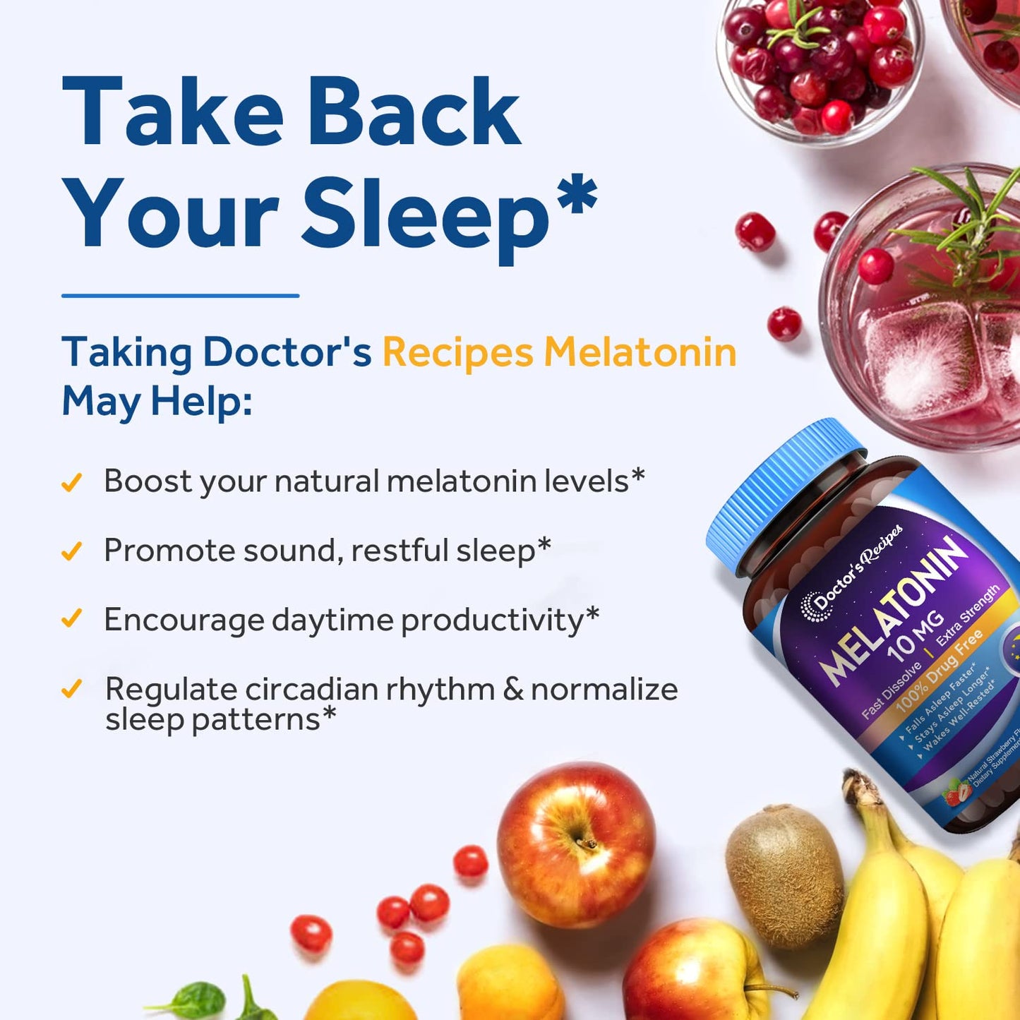 Doctor’s Recipes Melatonin 10 mg Fast Dissolve – 120 Tablets | Sleep Support, Non-GMO, Strawberry Flavor