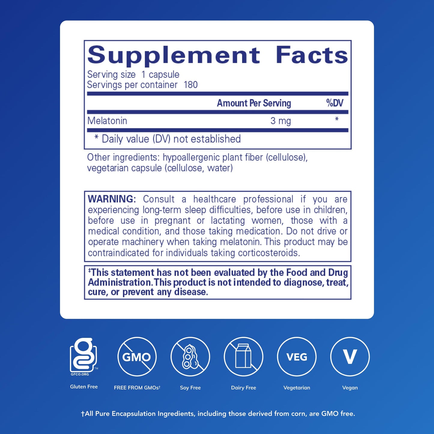 Pure Encapsulations Melatonin 3 mg – Natural Sleep Support | 180 Capsules