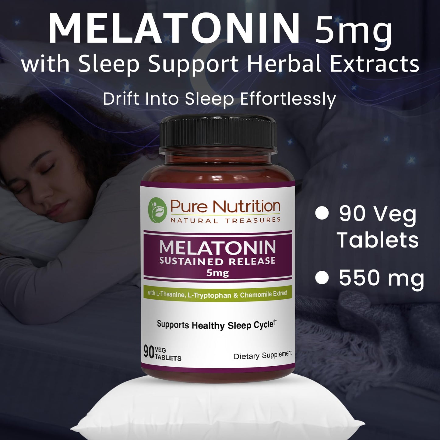 Pure Nutrition Melatonin 5mg with Valeriana wallichii – 90 Tabs | Non-Addictive Sleep Support