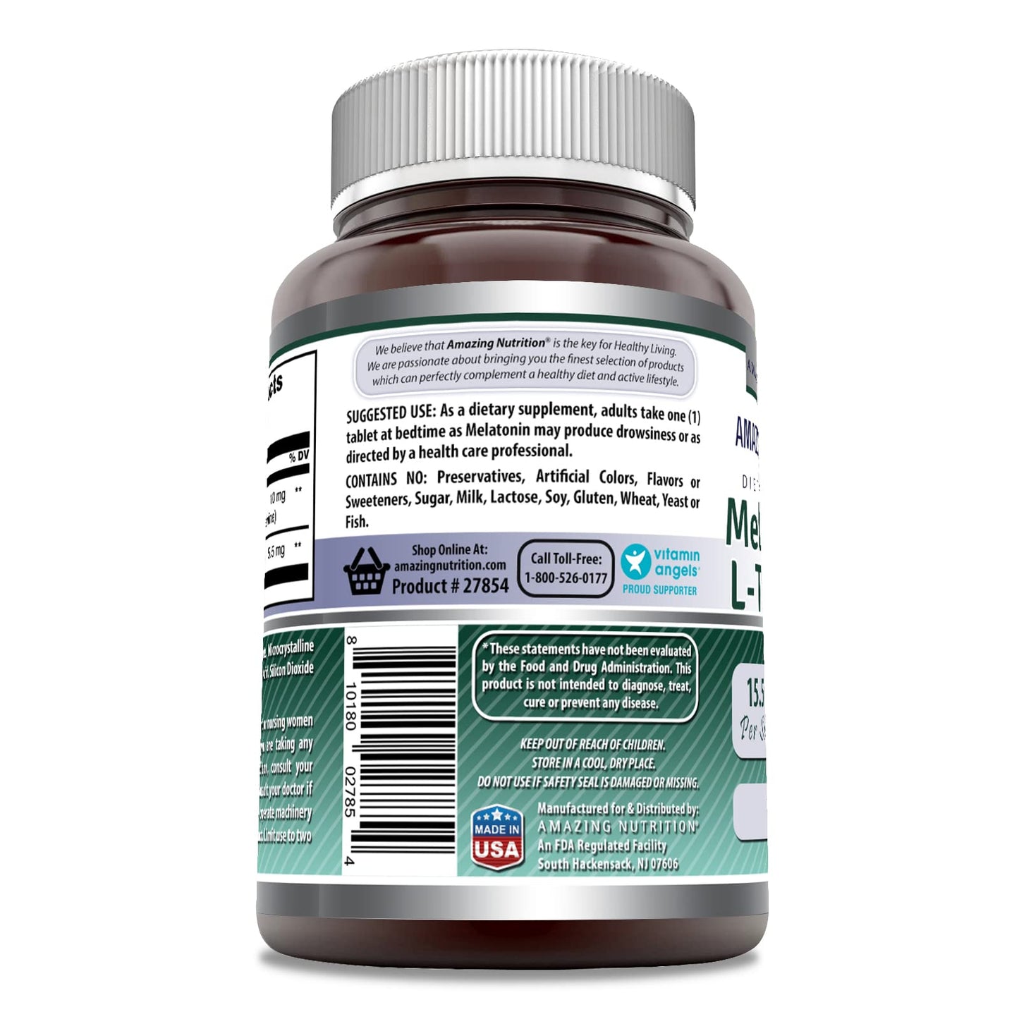 Amazing Formulas Melatonin 10 Mg Plus L-Theanine 5.5 Mg Supplement | Tablets | Non-GMO | Gluten Free | Made in USA | (1 Pack, 120 Tablets)