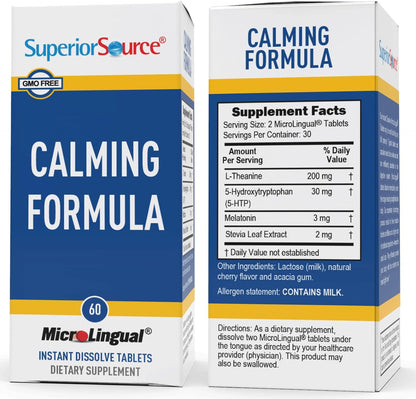 Superior Source Calming Formula with L-Theanine, 5-HTP & Melatonin - 60-Count MicroLingual Sleep Support (Pack of 2)