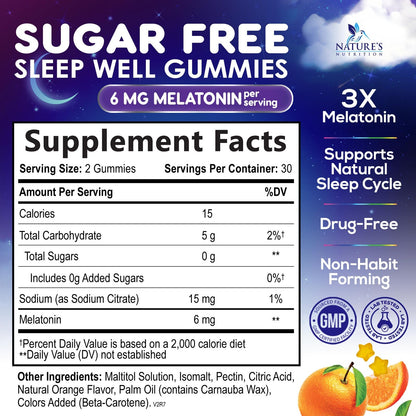 Melatonin Sleep Gummies Sugar Free - 6 mg for Adults, 60 Count