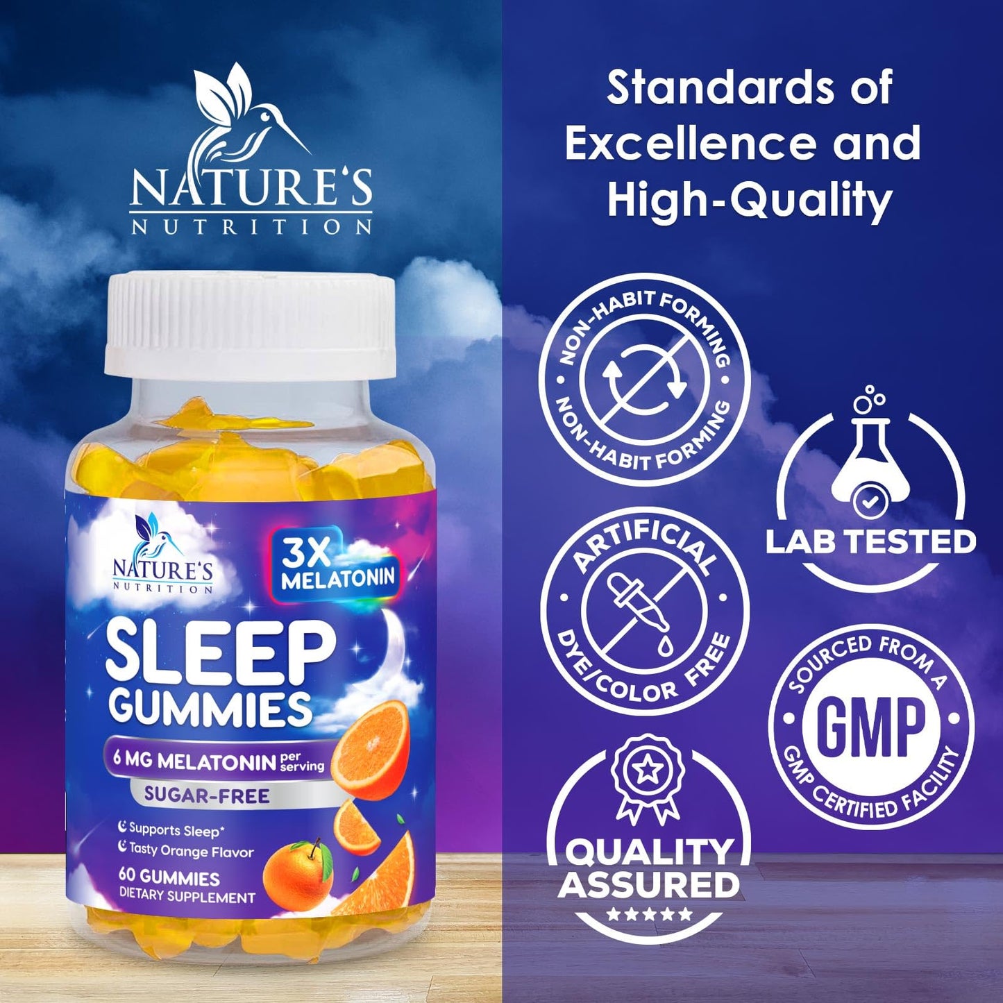 Melatonin Sleep Gummies Sugar Free - 6 mg for Adults, 60 Count