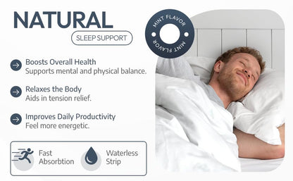 EZ VITAMINS Dissolvable Sleep Strips – 5 mg Melatonin, Valerian, L-Theanine, Vitamin B6 | Fresh Mint | 30ct