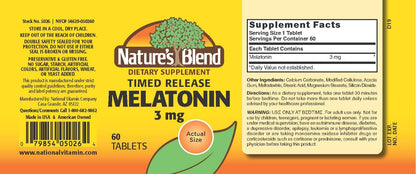 Melatonin Timed Release 3 mg 60 Tabs | Nature's Blend
