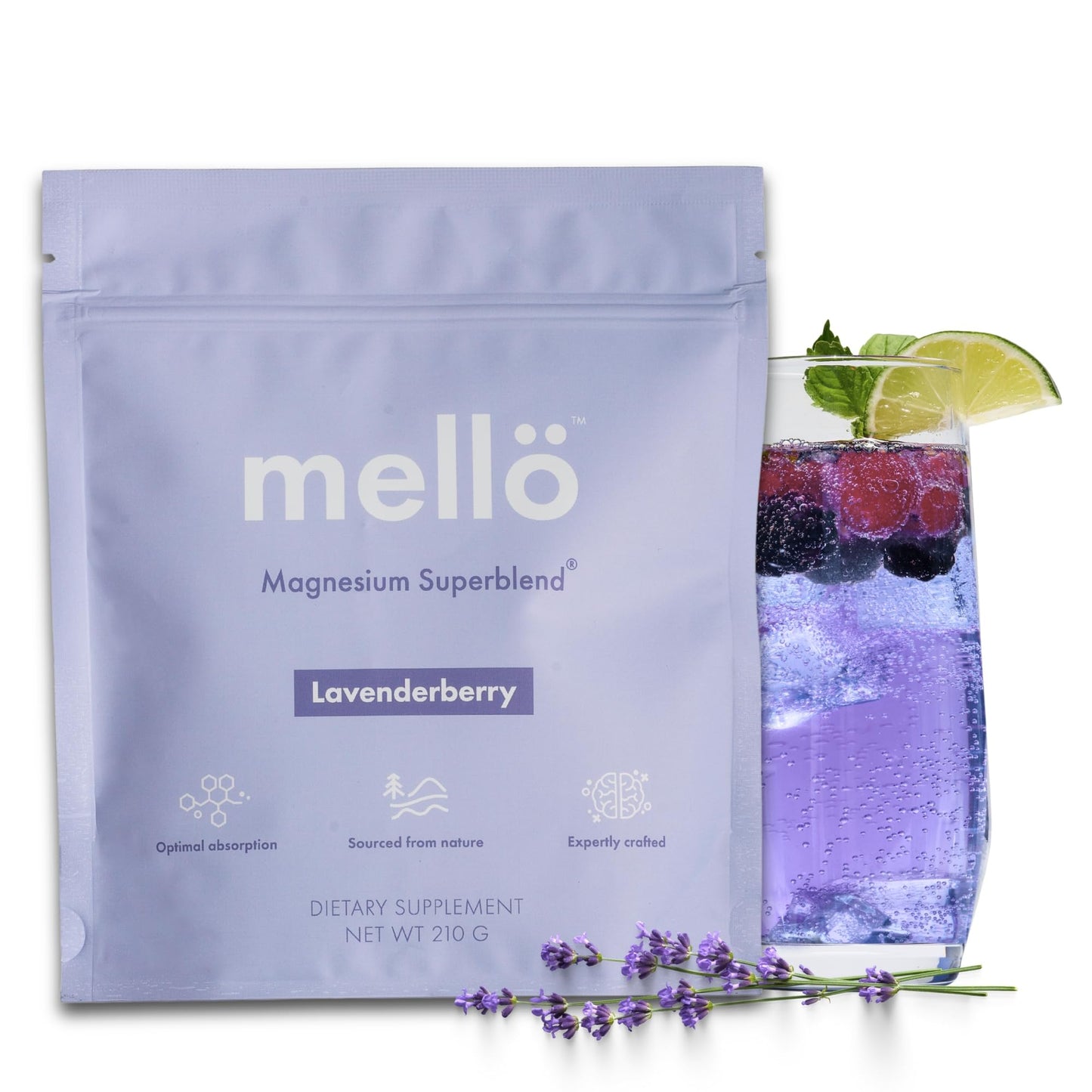 mello Magnesium Supplement Superblend Powder – Lavenderberry Flavor, 30 Servings