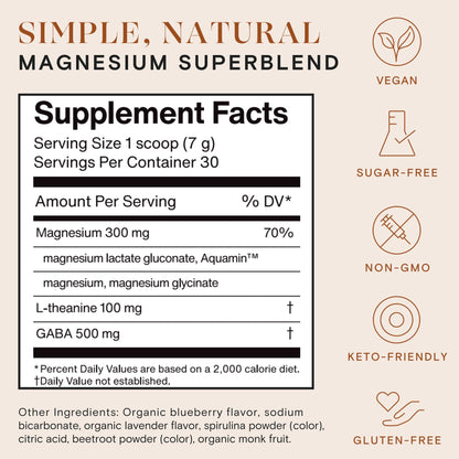 mello Magnesium Supplement Superblend Powder – Lavenderberry Flavor, 30 Servings