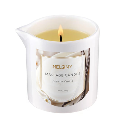 MELONY Luxury Massage Candle – Moisturising Body Oil, 8.1 oz, Creamy Vanilla