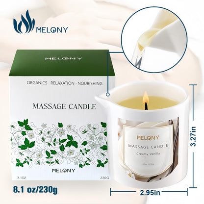 MELONY Luxury Massage Candle – Moisturising Body Oil, 8.1 oz, Creamy Vanilla