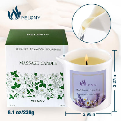 MELONY Luxury Massage Candle – Lavender Chamomile, 8.1OZ | 4-in-1 Moisturising Candle