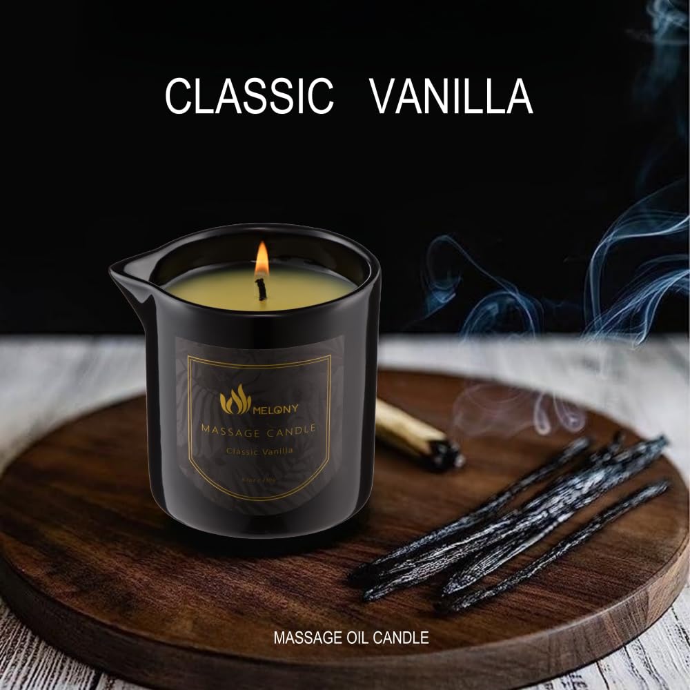 MELONY Massage Oil Candle – Pure Relaxation, 8.1 oz, Classic Vanilla