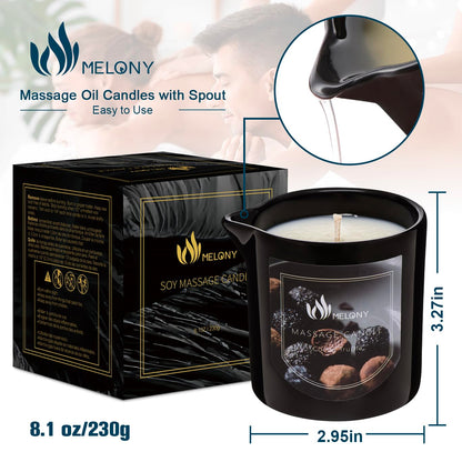 MELONY Massage Oil Candle | Natural Soy Wax 8.1oz Cocoa Truffle – Calming & Relaxing