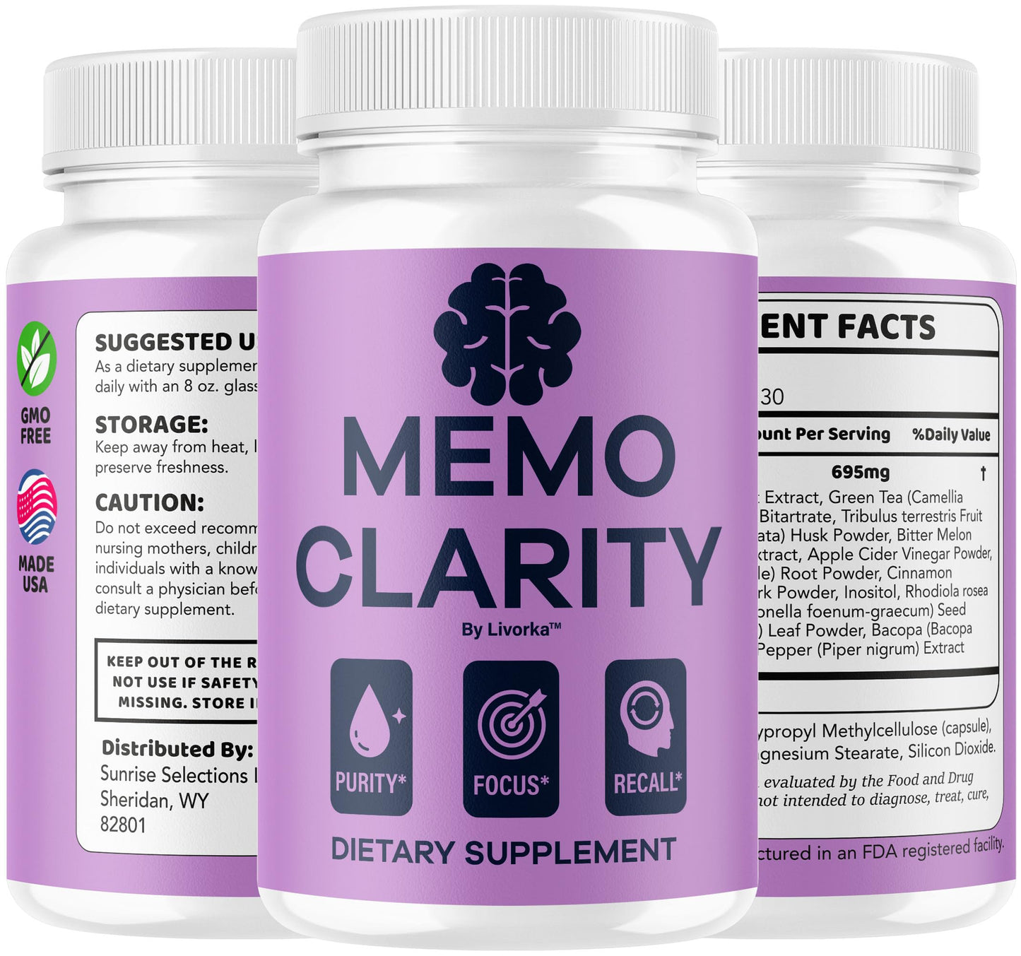 (3 Pack) Memo Clarity Capsules - Advanced Natural Supplement, 180 Capsules