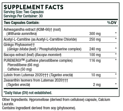 THORNE Memoractiv – Nootropic Brain Support for Focus, Creativity, and Concentration | 60 Capsules