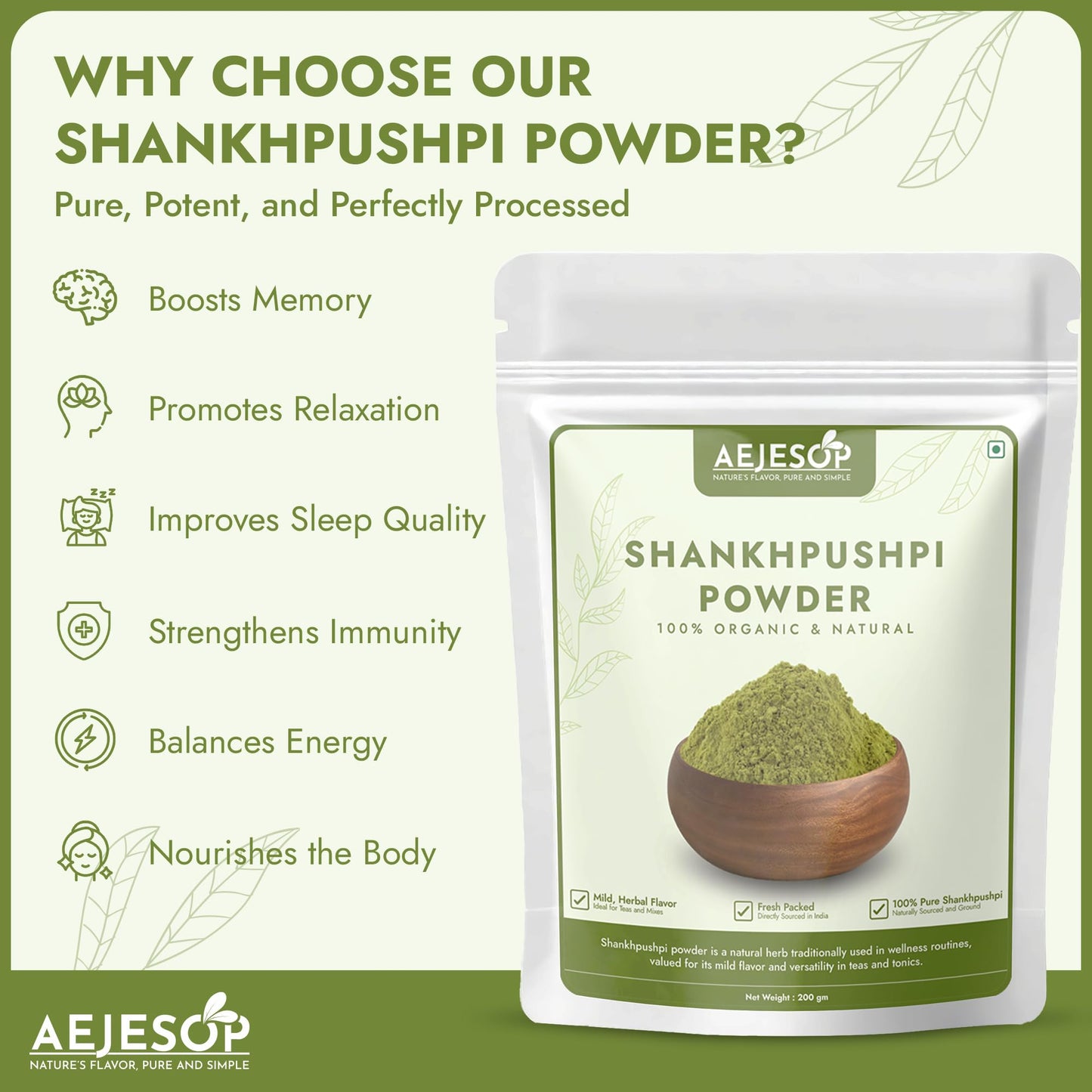 AEJESOP Shankhpushpi Powder – Memory Booster & Digestive Support Tea, 7oz (200g)