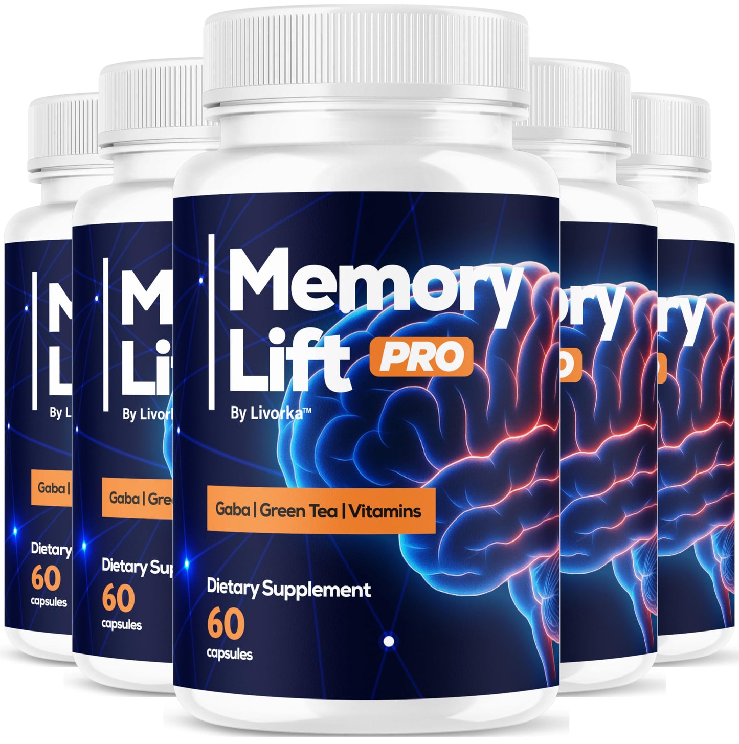 LIVORKA Memory Lift Pro 5 Pack – All-Natural Brain Support Capsules, 300 Count