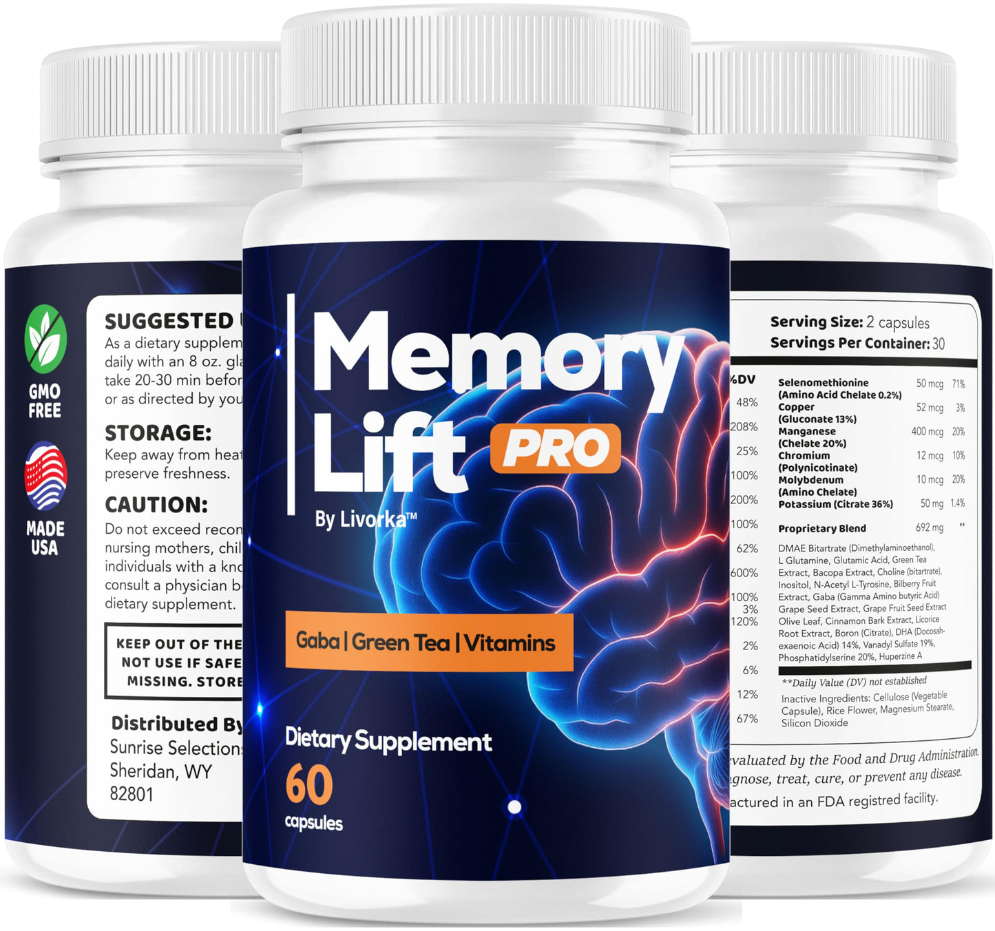 LIVORKA Memory Lift Pro 5 Pack – All-Natural Brain Support Capsules, 300 Count
