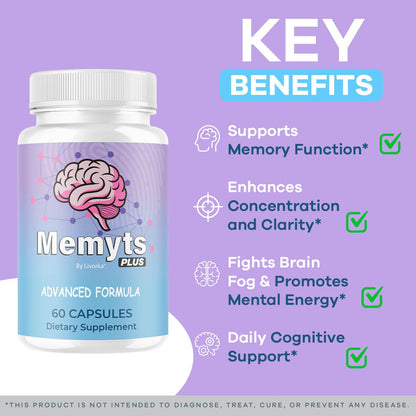 LIVORKA Memyts Plus Capsules – 2-Pack for Brain Energy & Focus | 120 Capsules