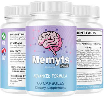 LIVORKA Memyts Plus Capsules – 2-Pack for Brain Energy & Focus | 120 Capsules