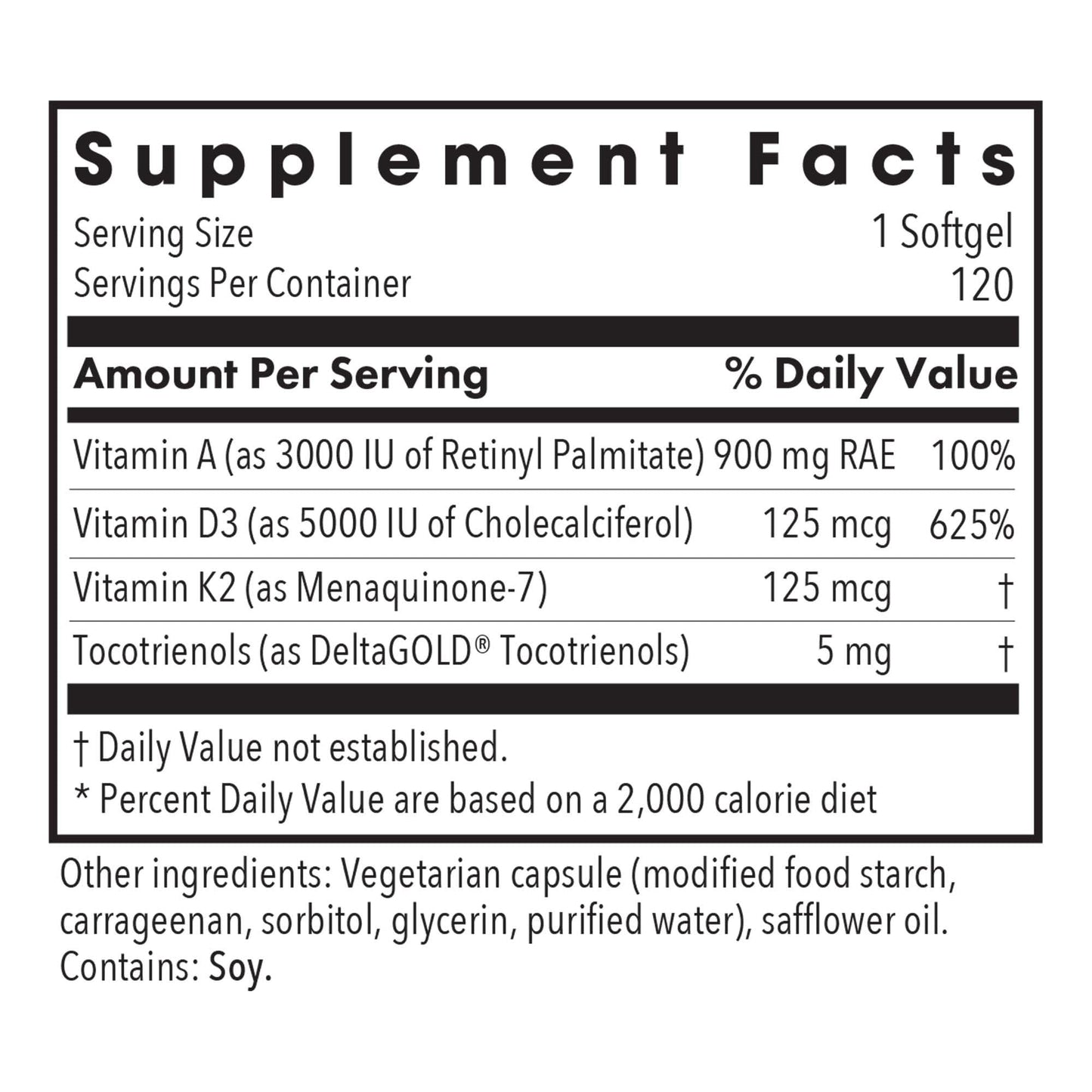 Allergy Research Group Vitamin D3 Complete 5000 IU – D3 & K2, Veggie Softgels, 120 Ct