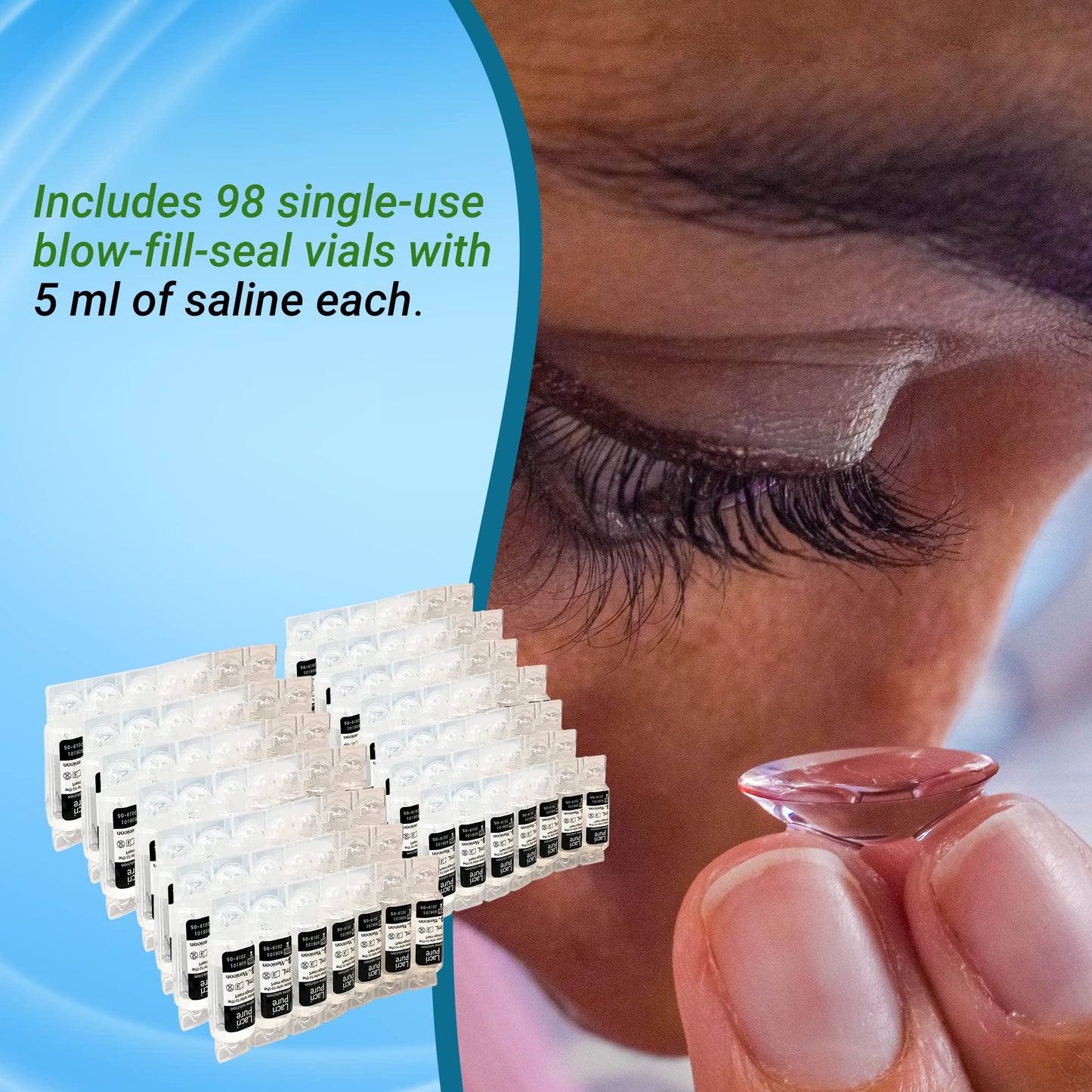 Menicon LacriPure Saline Contact Lens Solution - Rinse & Insertion, 98 Vials (5ml each)