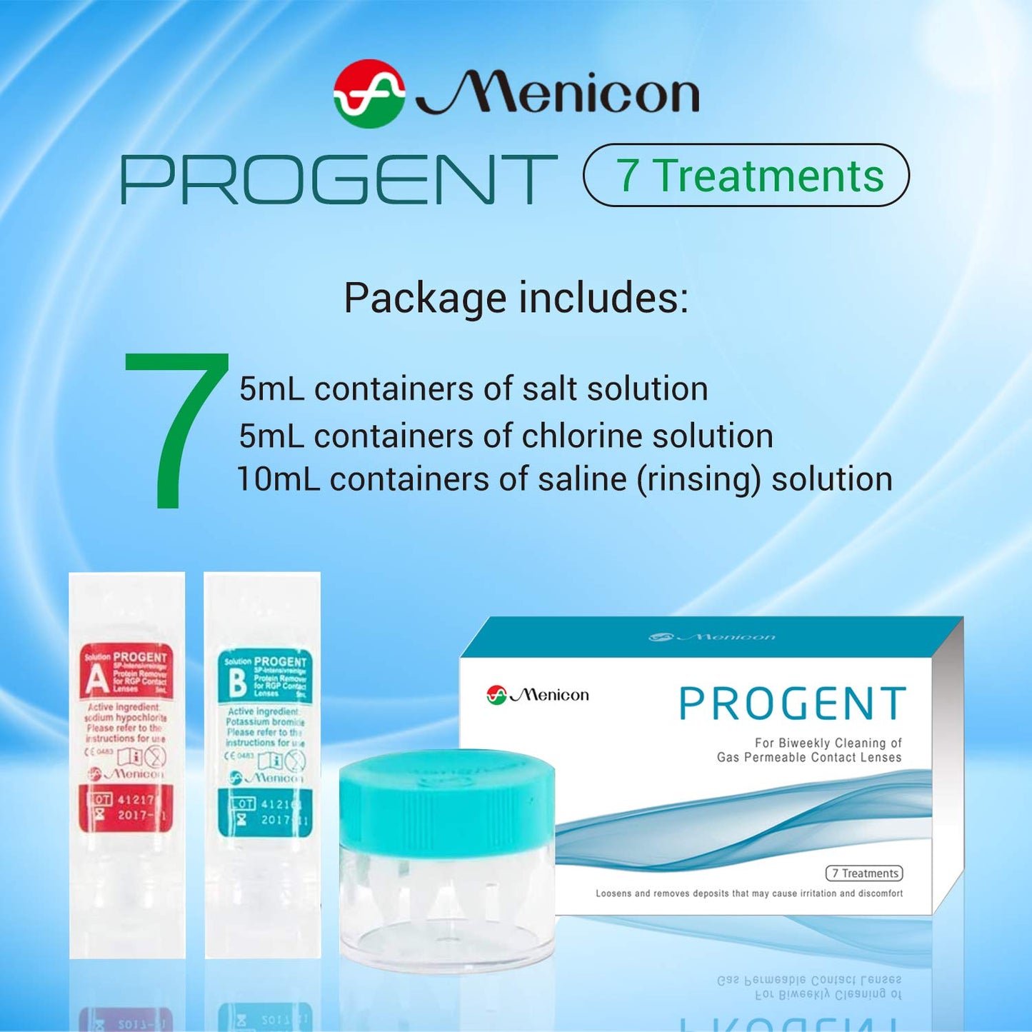 Menicon Progent Biweekly Contact Lens Cleaner – 7 Treatments Pack for RGP Lenses