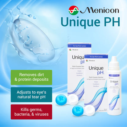 Menicon Unique pH Multi-Purpose Solution + RGP Lens Case, 4 oz, 2-Pack
