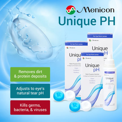 Menicon Unique pH Multi-Purpose Solution with RGP Lens Case - 4 Fl oz Each, 3 Pack