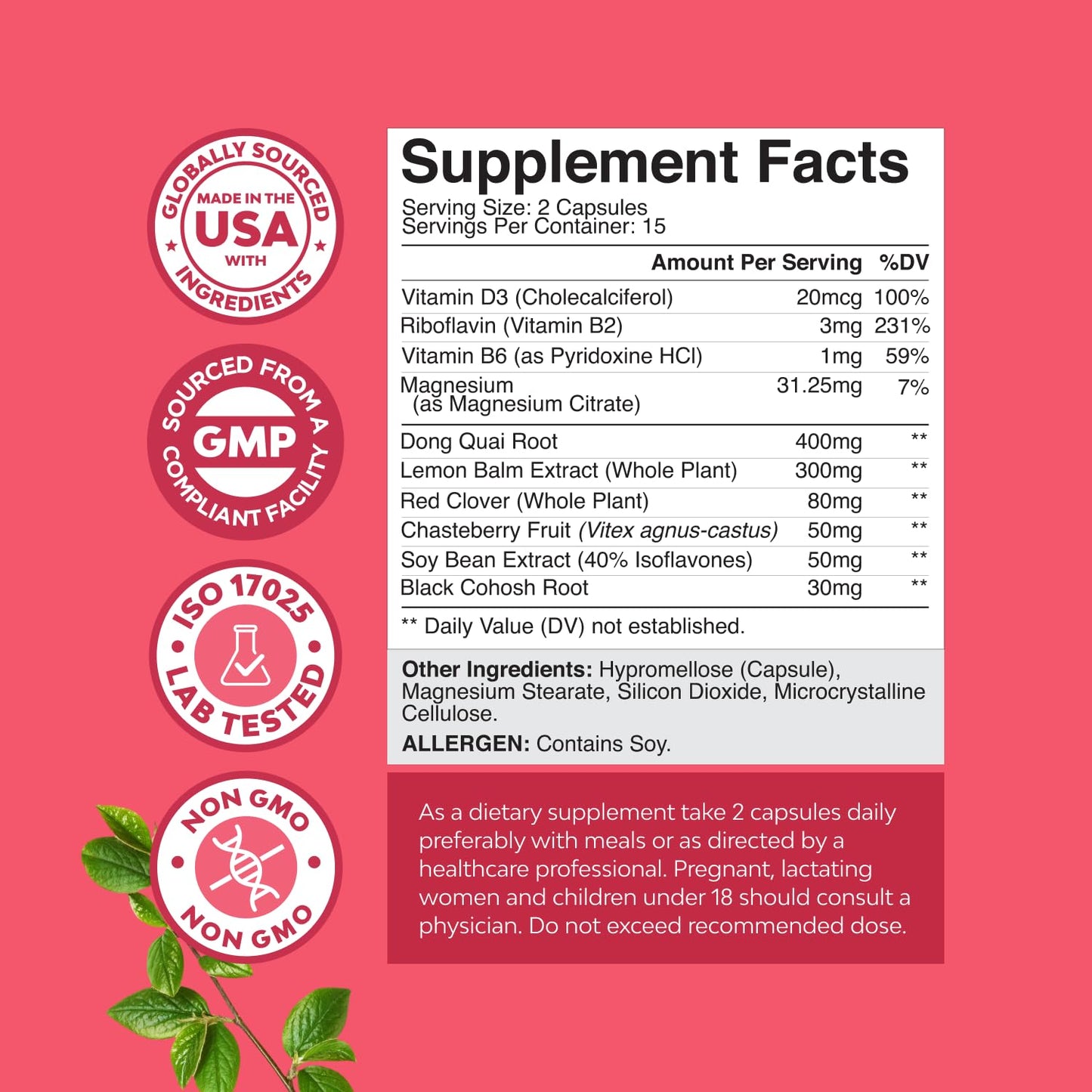 Complete Herbal Menopause Supplement for Women - Multibenefit Menopause Ease Hormone Balance for Women for Night Sweats Mood and More with Dong Quai Vitex Chaste Berry and Black Cohosh - Trial Pack