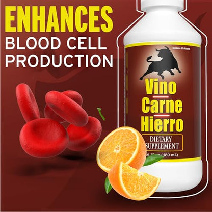 Menper Vino Carne Hierro Iron Supplement | Liquid Iron & Vitamin Blend 16 oz