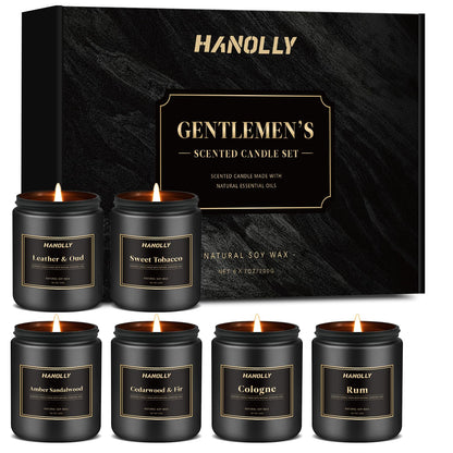 Mens Scented Candle Gift Set – 6-Pack Soy Candles for Men, Gifts for Dad, 42 oz Long-Lasting Aromatherapy Jar Candles