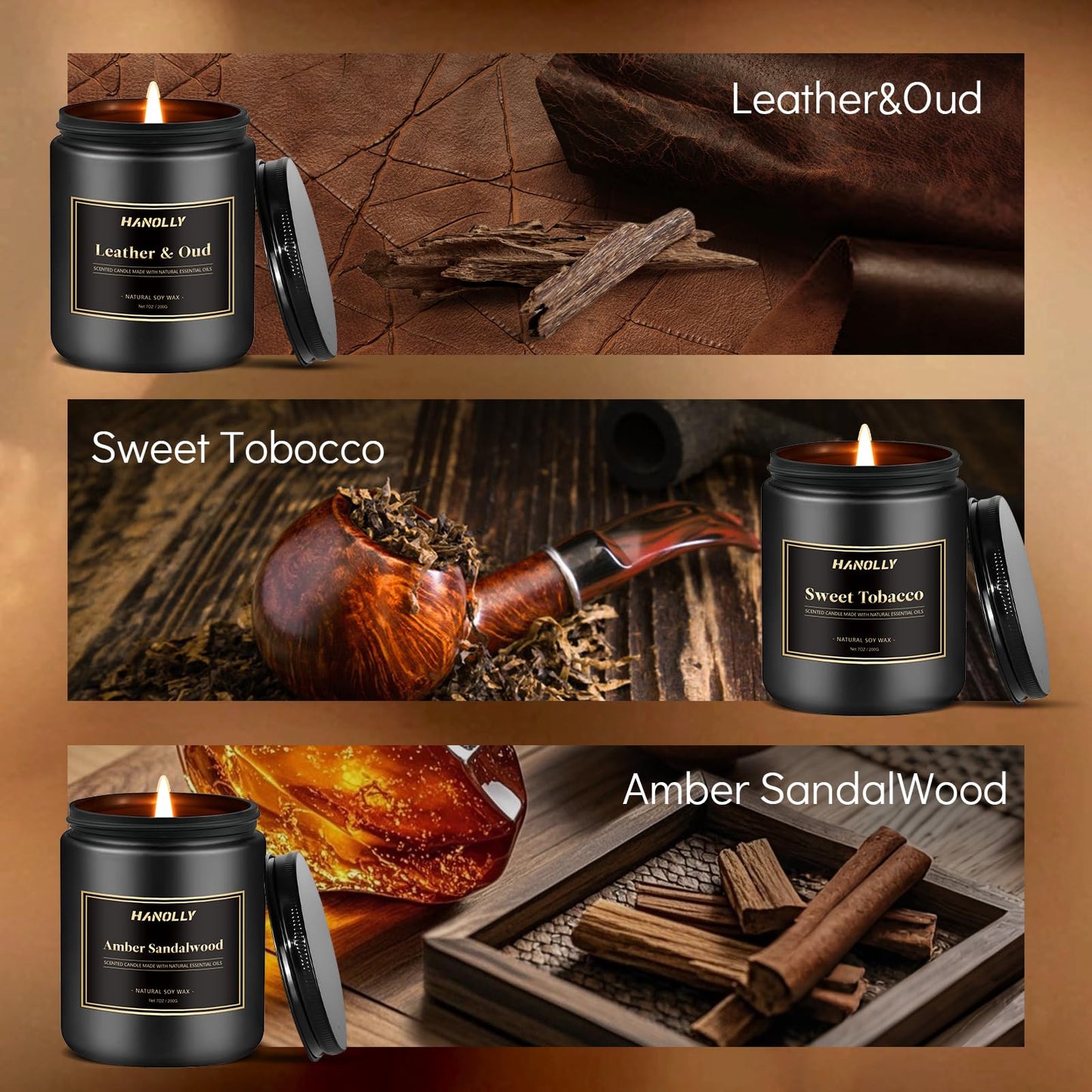 Mens Scented Candle Gift Set – 6-Pack Soy Candles for Men, Gifts for Dad, 42 oz Long-Lasting Aromatherapy Jar Candles