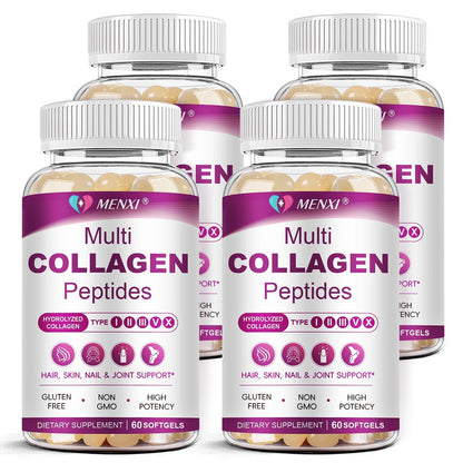 MENXI Multi Collagen Peptides Softgel – Types I–X with Biotin, Vitamin C & Hyaluronic Acid