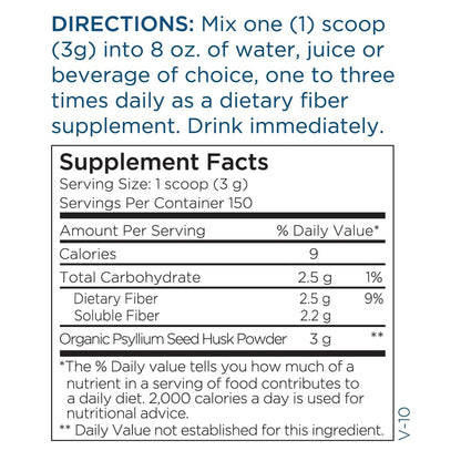 Metabolic Maintenance Organic Psyllium Husk Powder - Unflavored, 1 lb | Daily Fiber & Digestion Support