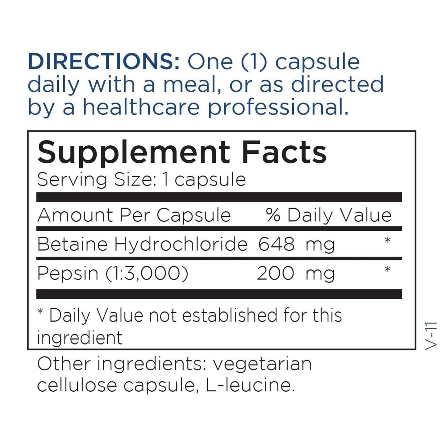 Metabolic Maintenance Betaine HCL + Pepsin Digestive Enzyme - Protein Digestion + Gut Health Support Supplement (100 Capsules)